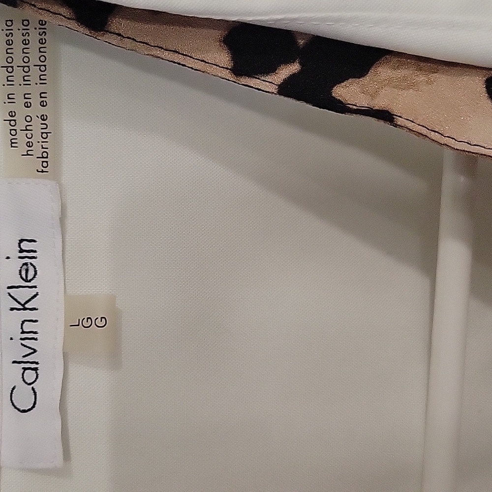 Calvin Klein White Top with Leopard Print Accent - Picture 2 of 3